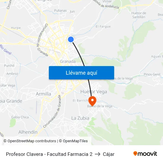 Profesor Clavera - Facultad Farmacia 2 to Cájar map