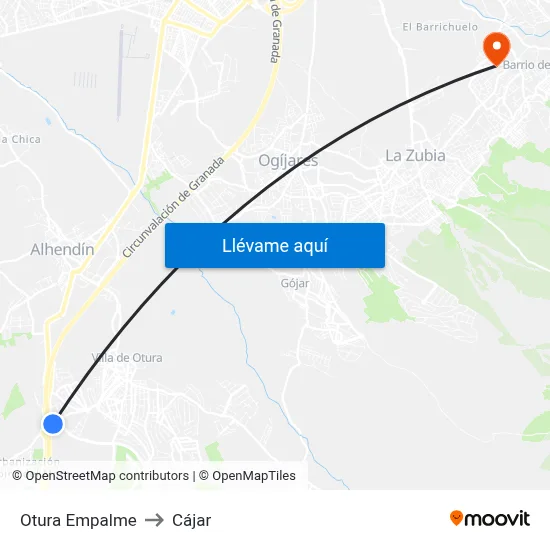 Otura Empalme to Cájar map