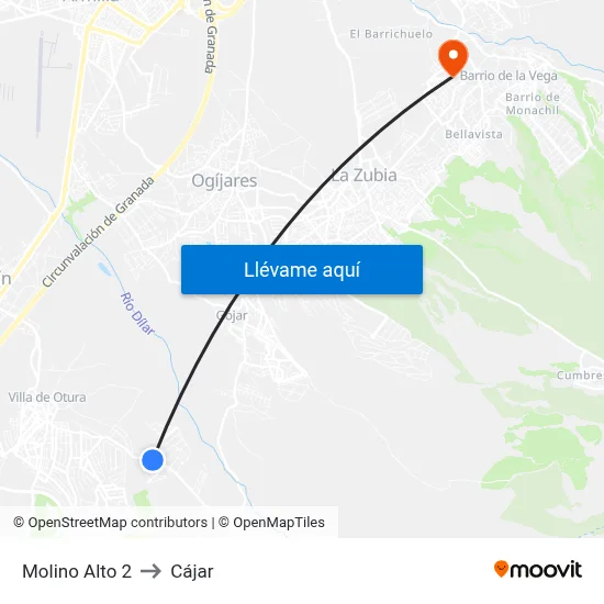 Molino Alto 2 to Cájar map