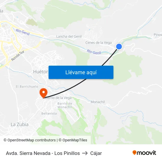 Avda.  Sierra Nevada - Los Pinillos to Cájar map