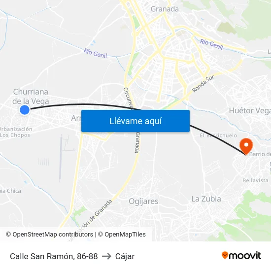 Calle San Ramón, 86-88 to Cájar map
