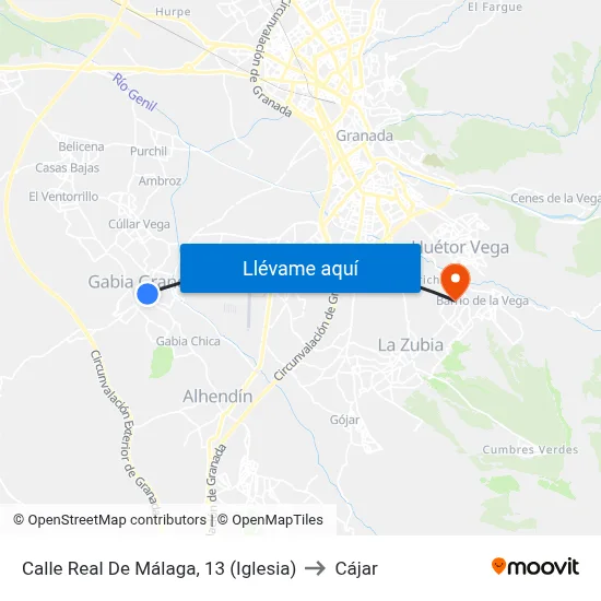 Calle Real De Málaga, 13 (Iglesia) to Cájar map