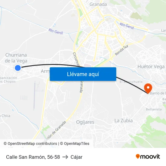 Calle San Ramón, 56-58 to Cájar map