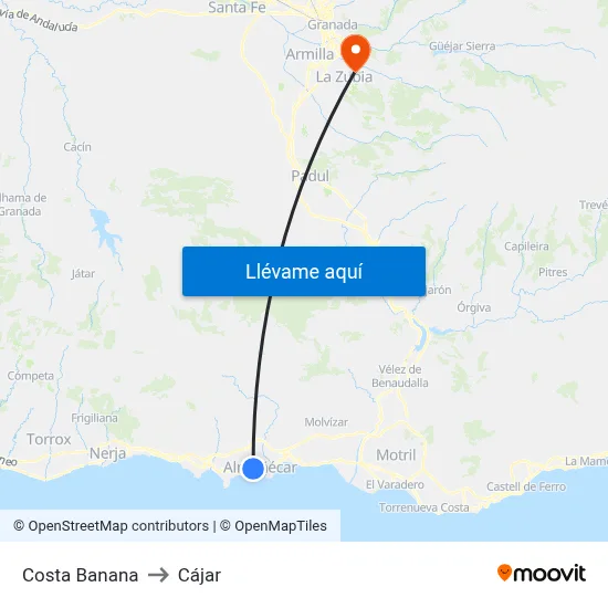Costa Banana to Cájar map