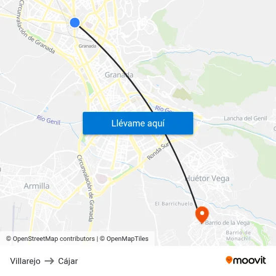 Villarejo to Cájar map