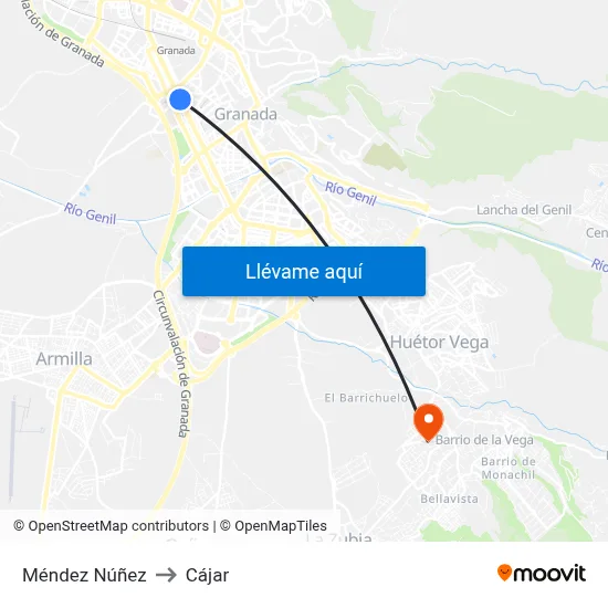 Méndez Núñez to Cájar map