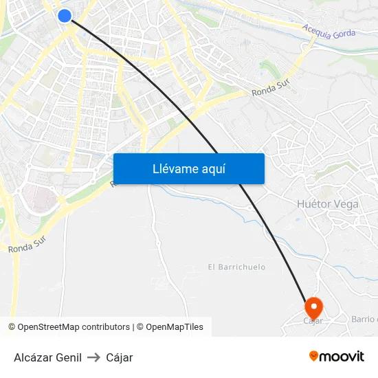 Alcázar Genil to Cájar map