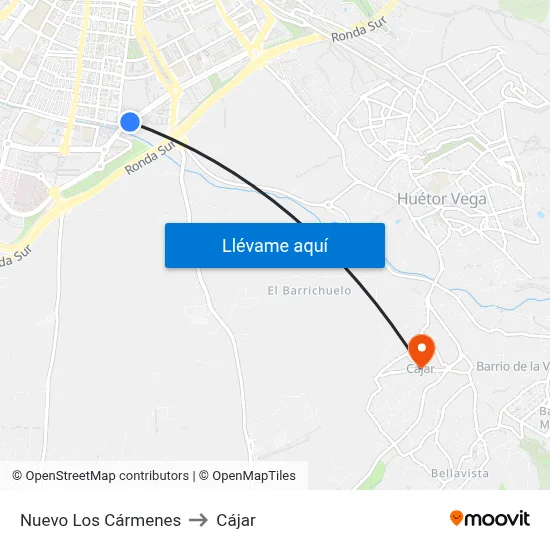 Nuevo Los Cármenes to Cájar map