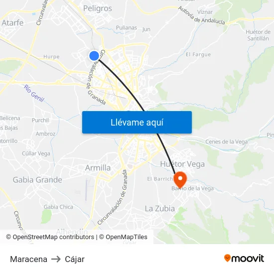 Maracena to Cájar map
