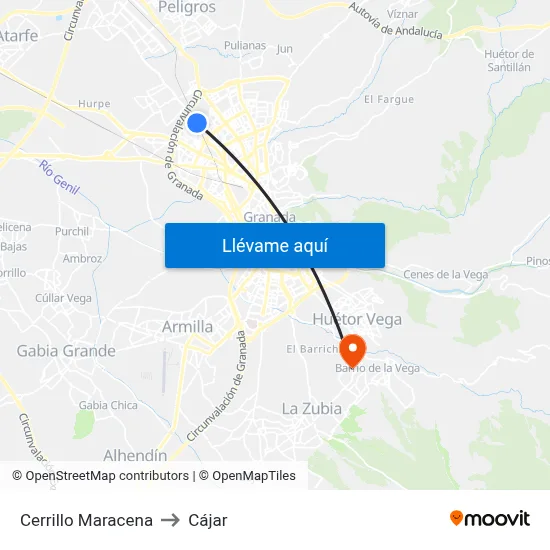 Cerrillo Maracena to Cájar map