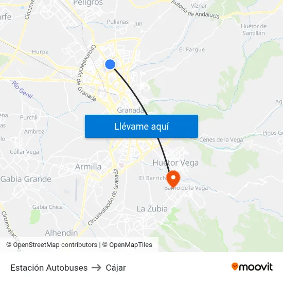 Estación Autobuses to Cájar map