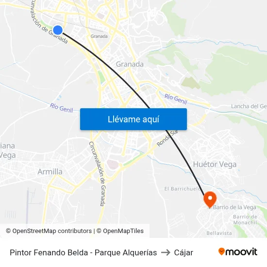 Pintor Fenando Belda - Parque Alquerías to Cájar map