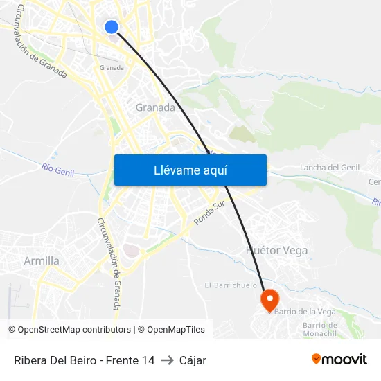 Ribera Del Beiro - Frente 14 to Cájar map