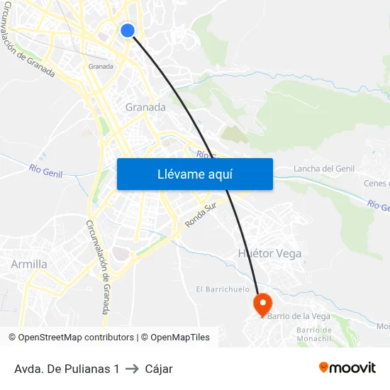 Avda. De Pulianas 1 to Cájar map