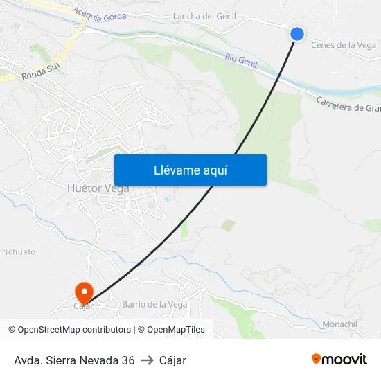 Avda. Sierra Nevada 36 to Cájar map