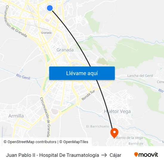 Juan Pablo II - Hospital De Traumatología to Cájar map