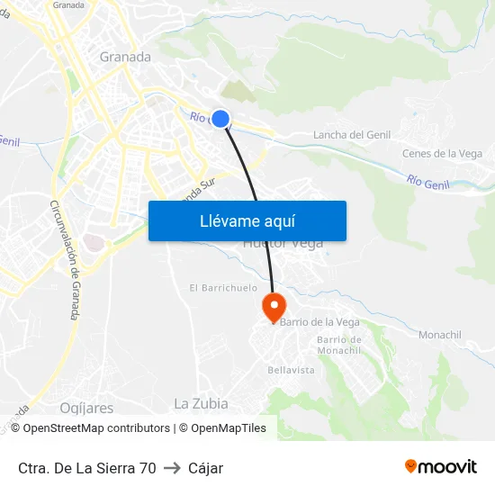 Ctra. De La Sierra 70 to Cájar map
