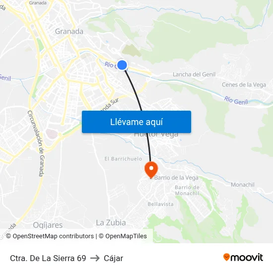 Ctra. De La Sierra 69 to Cájar map