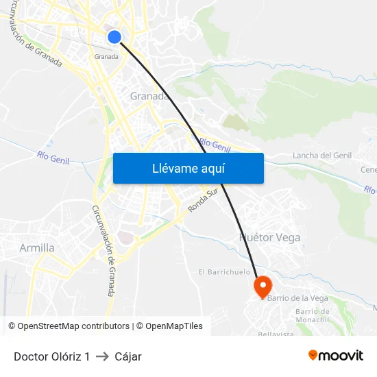 Doctor Olóriz 1 to Cájar map