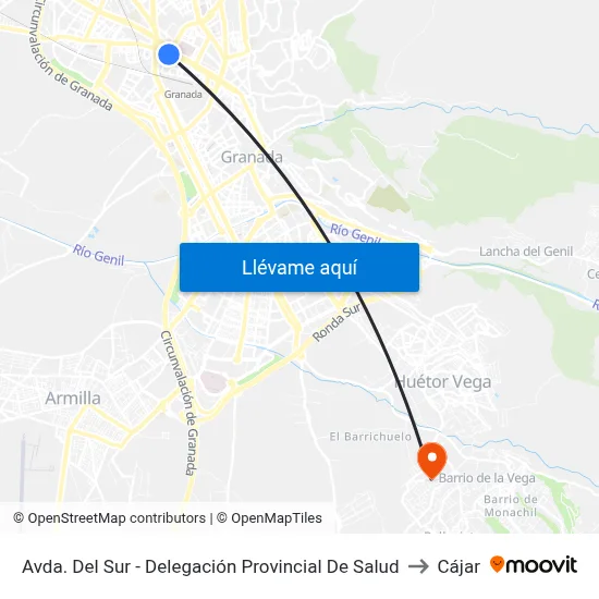 Avda. Del Sur - Delegación Provincial De Salud to Cájar map