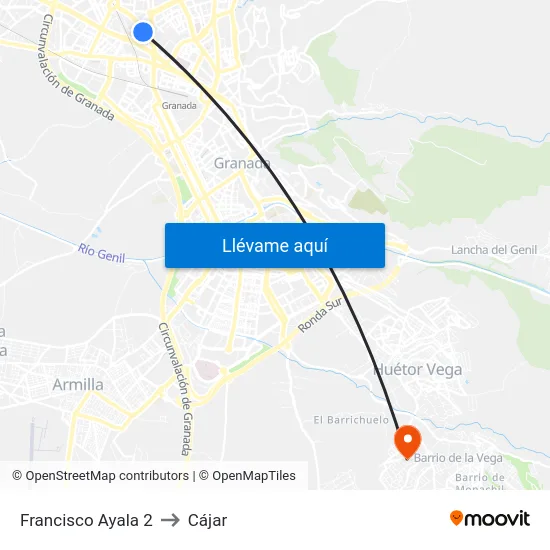 Francisco Ayala 2 to Cájar map