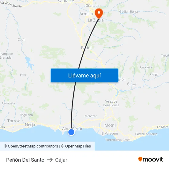 Peñón Del Santo to Cájar map