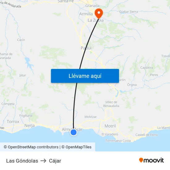 Las Góndolas to Cájar map