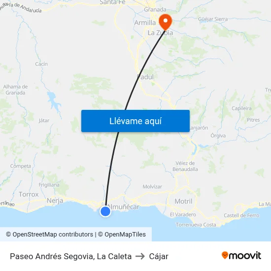Paseo Andrés Segovia, La Caleta to Cájar map