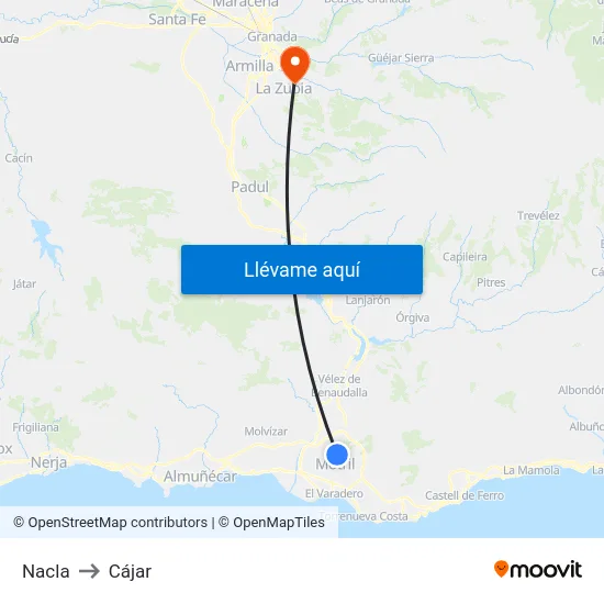 Nacla to Cájar map