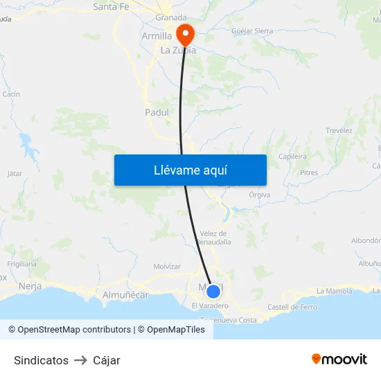 Sindicatos to Cájar map