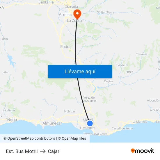 Est. Bus Motril to Cájar map