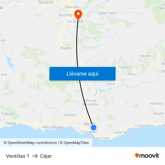 Ventillas 1 to Cájar map