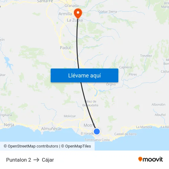 Puntalon 2 to Cájar map