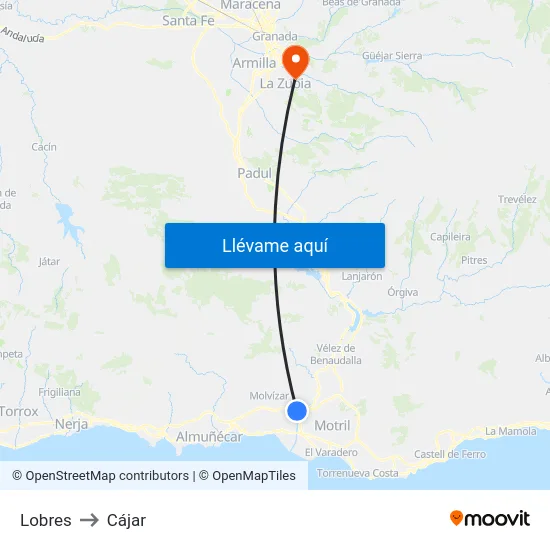 Lobres to Cájar map