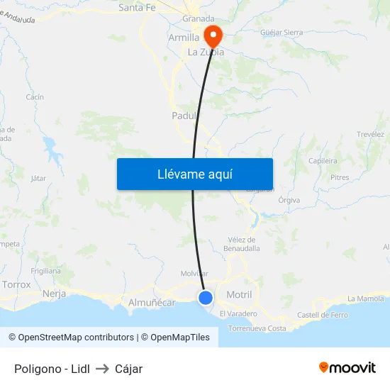 Poligono - Lidl to Cájar map