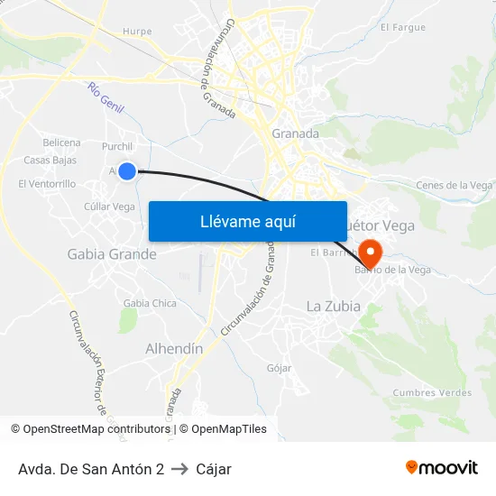 Avda. De San Antón 2 to Cájar map
