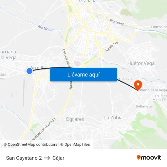 San Cayetano 2 to Cájar map