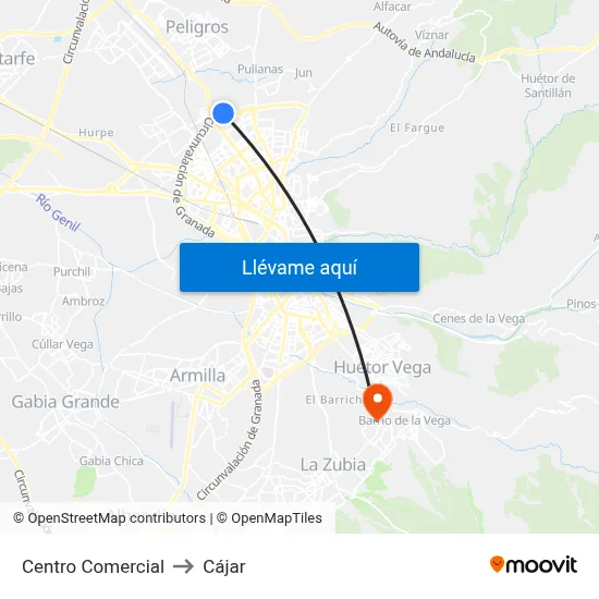 Centro Comercial to Cájar map