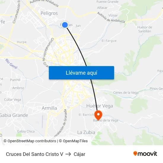 Cruces Del Santo Cristo V to Cájar map