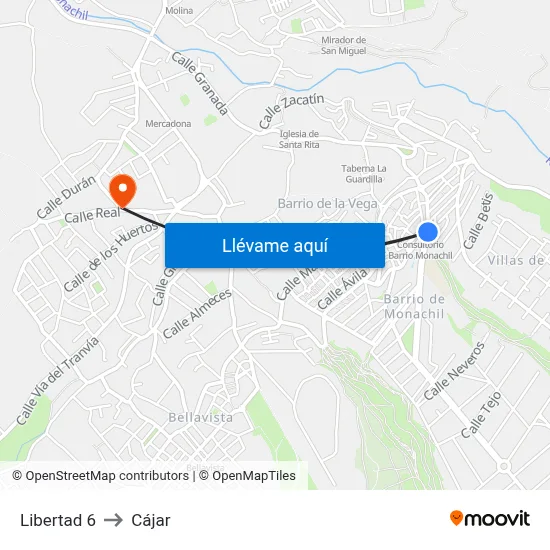 Libertad 6 to Cájar map