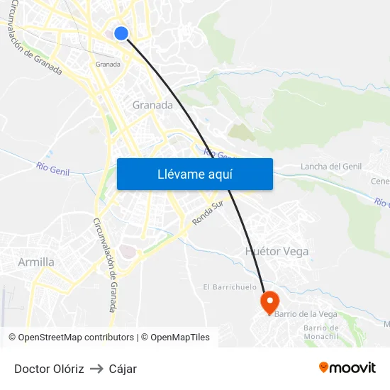 Doctor Olóriz to Cájar map