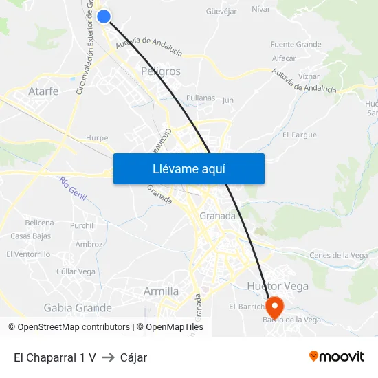 El Chaparral 1 V to Cájar map