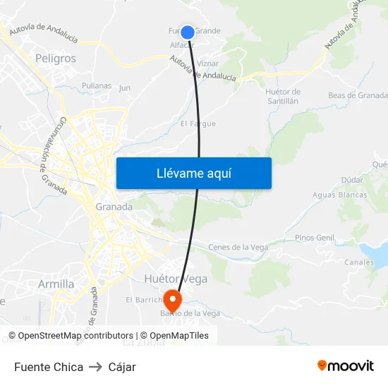 Fuente Chica to Cájar map
