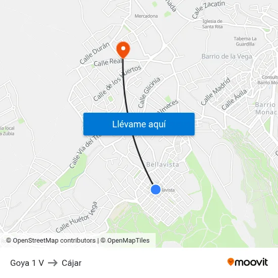 Goya 1 V to Cájar map