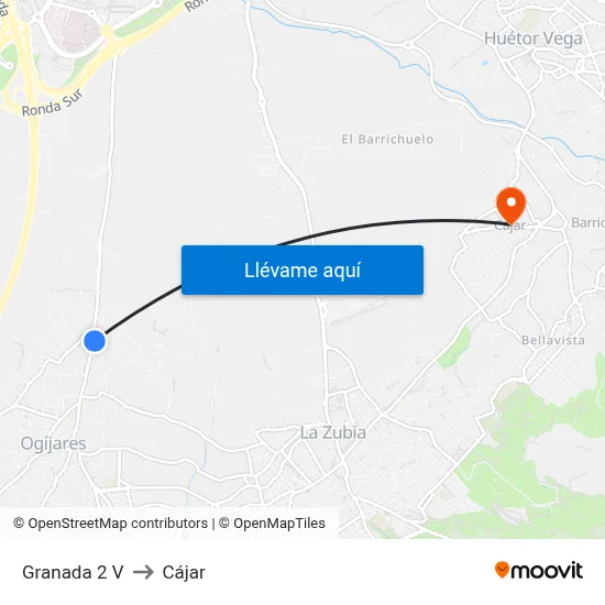 Granada 2 V to Cájar map