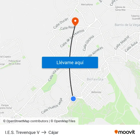 I.E.S. Trevenque V to Cájar map