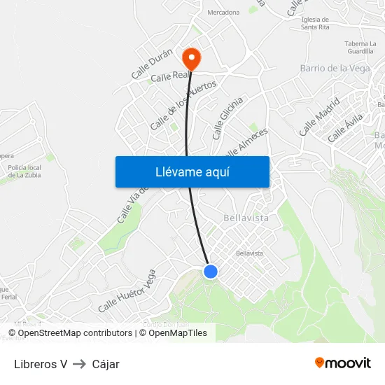 Libreros V to Cájar map