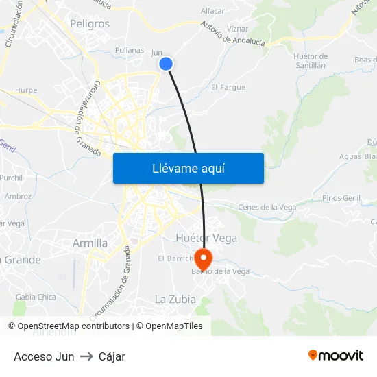 Acceso Jun to Cájar map
