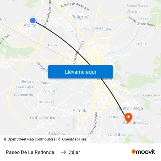 Paseo De La Redonda 1 to Cájar map
