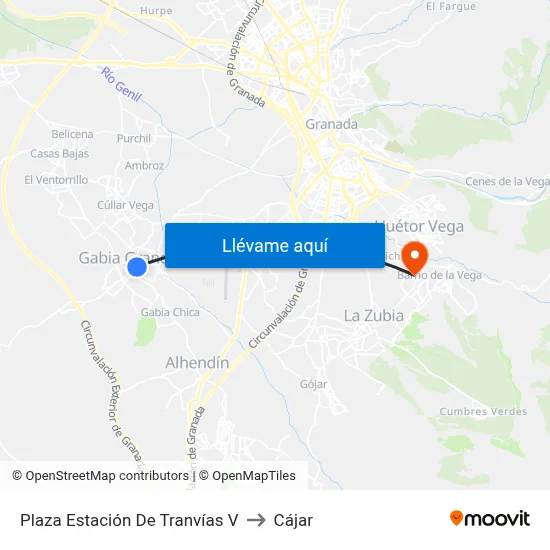 Plaza Estación De Tranvías V to Cájar map